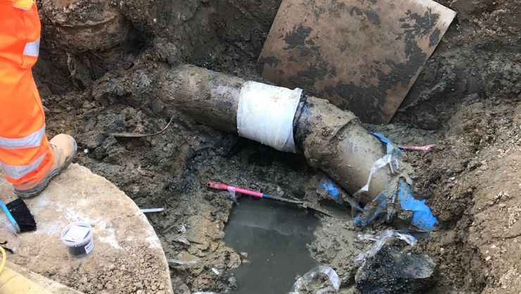 Completed repair of a 450mm leaking waste water pipe