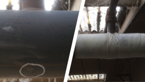 The repair of a leaking sprinkler system carried out using a SylWrap Standard Pipe Repair Kit