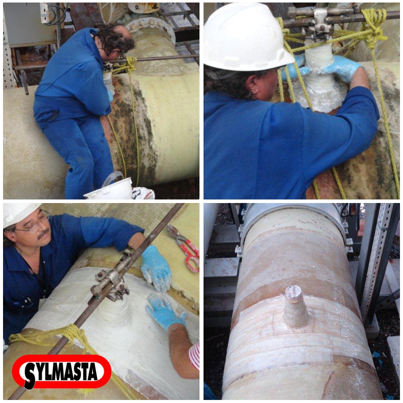 Repair and reinforcement made to a 1500mm pipe supply line in a seawater cooling system in Saudi Arabia