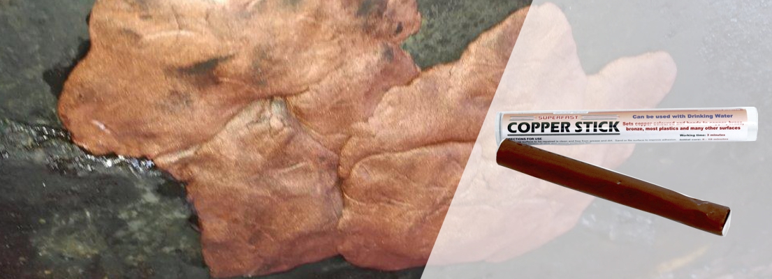 Superfast Copper Epoxy Putty is used to repair holes and cracks in leaking domestic copper pipes 