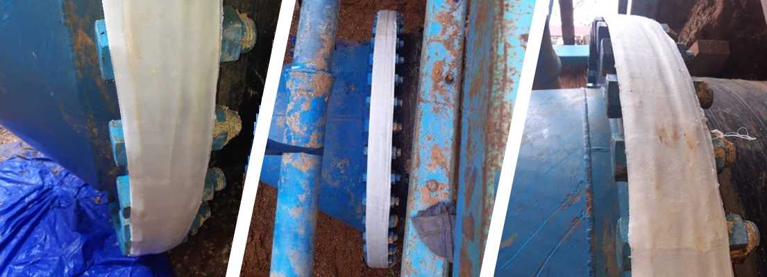 A flange plate on a 1800mm steel pipe is sealed and repaired after suffering tree root ingress