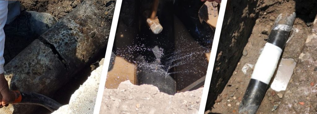 Mexico Water Network Cement Coated Steel Pipe Live Leak Repair