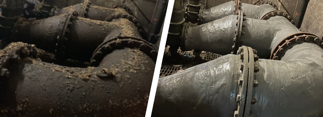 A ductile pipe system in an underground pumping stage undergoes corrosion protection measures with the Sylmasta Pipe Refurbishment System