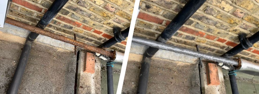 A 48 metre long shared water supply pipe connected to eight cottages in London undergoes repair and refurbishment