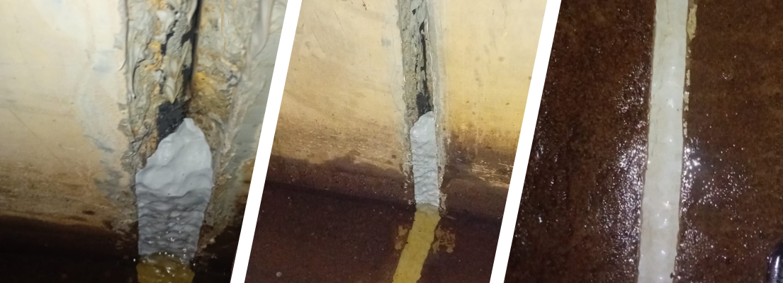 A leaking concrete flood defence wall at a dam in Scotland undergoes repair with Sylmasta AB Original Epoxy Putty