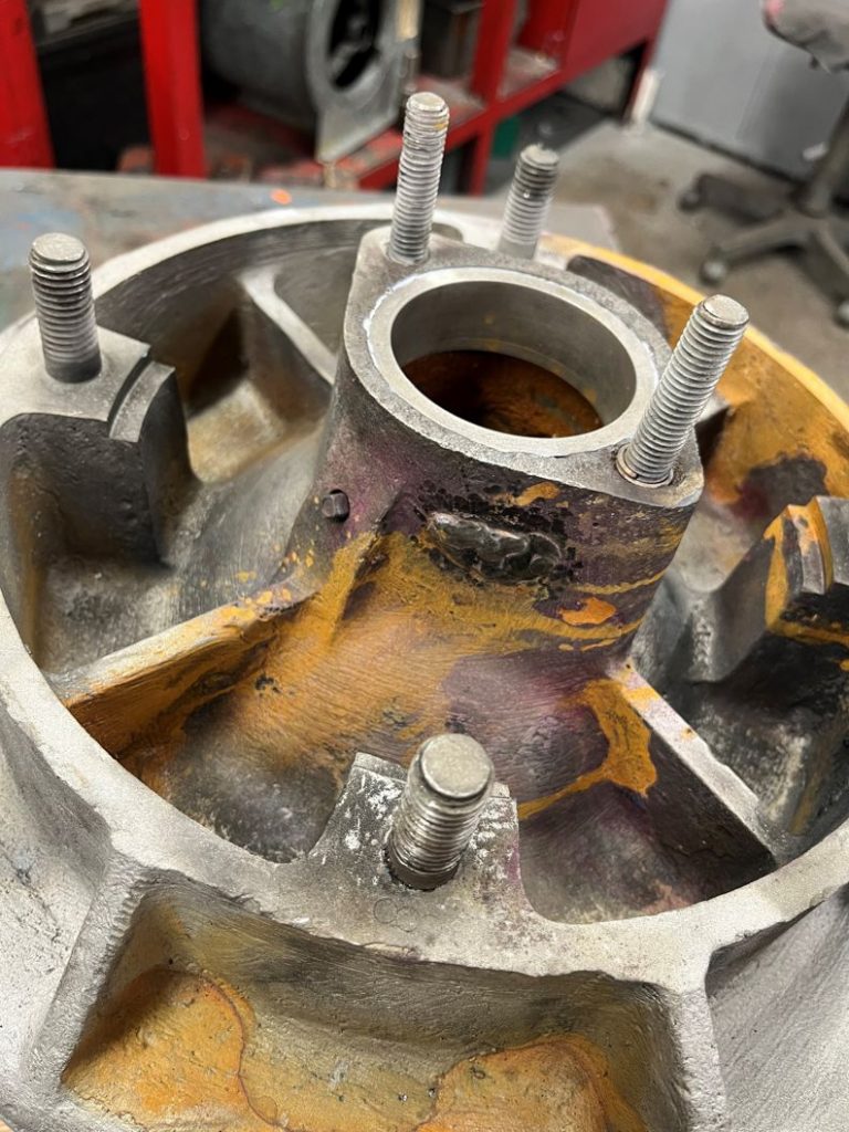Heavily corroded Worthington Simpson pump before being refurbished in a Sylmasta repair