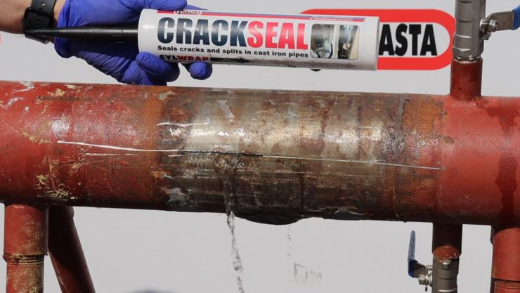 CrackSeal Pipe Sealant will repair a cast iron pipe with resistance to 10 bar pressure even when water is leaking through