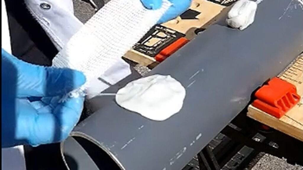 AB Original Epoxy Putty used alongside Fibreglass Tape to reinforce a section of weakened pipe