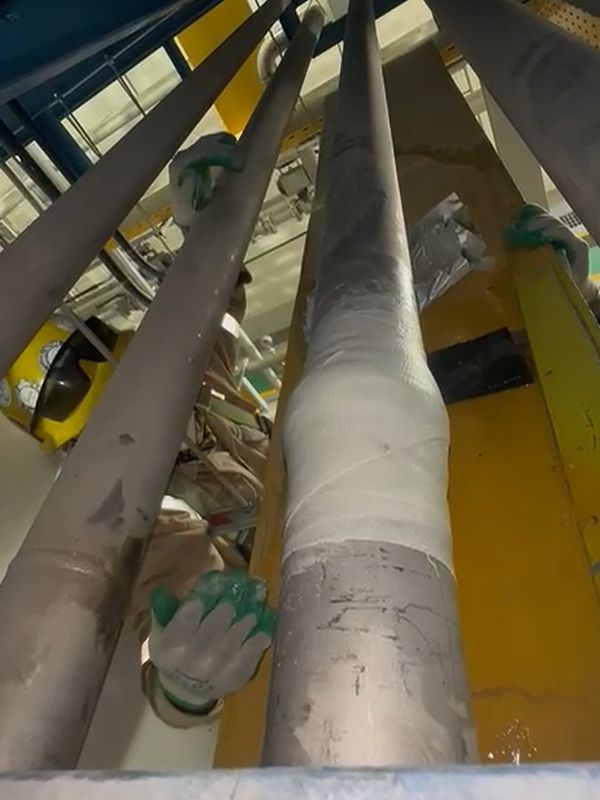SylWrap HD Pipe Repair Bandage wrapped around a stainless steel methanol pipe for reinforcement at a chemical plant in Saudi Arabia