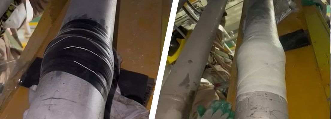 A SylWrap pipe repair kit seals a leaking 3 bar 300mm stainless steel methanol pipe at a chemical plant in Saudi Arabia