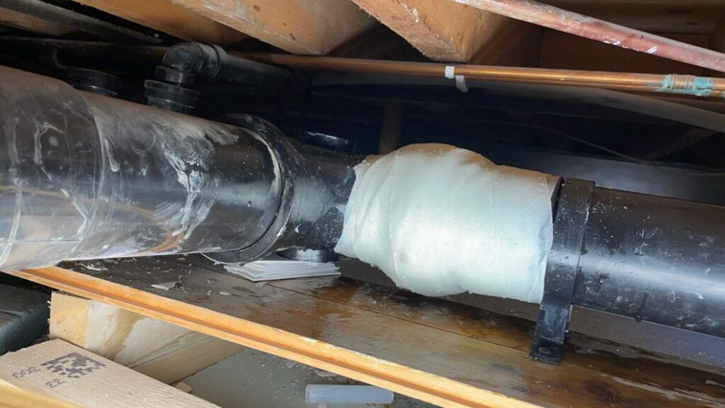 SylWrap HD Pipe Repair Bandage reinforces a leaking plastic pipe joint caused by solvent cement failure